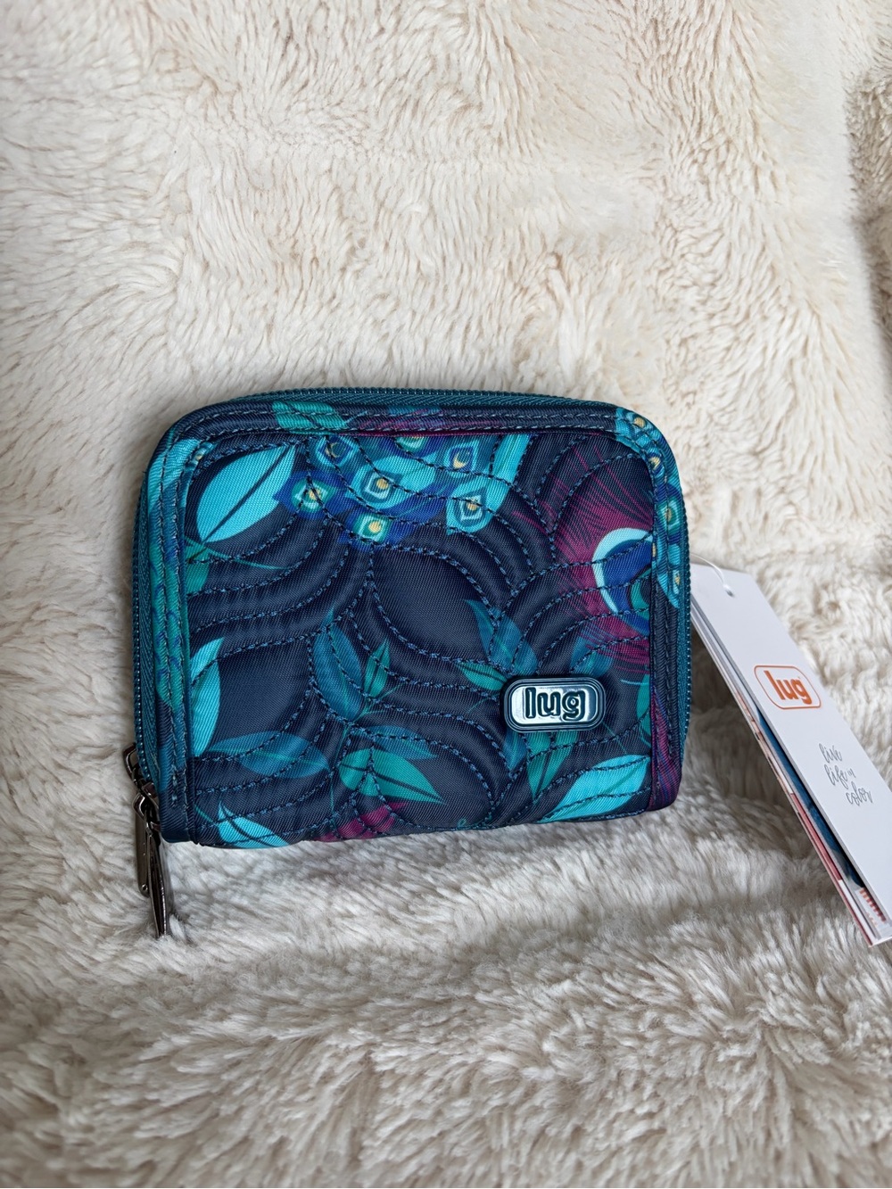 NWT Lug Splits Compact Wallet in Peacock Multi